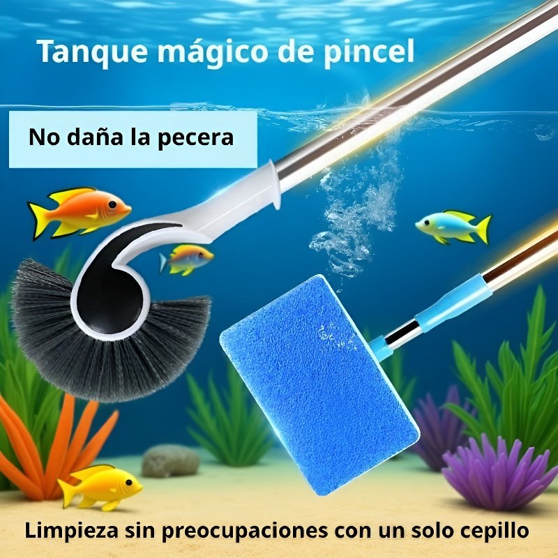 Cepillo limpiador de acuario de mango largo, herramienta de limpieza sin ángulos muertos