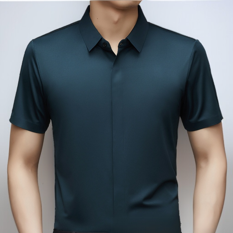 ビジネスメンズファッションシャツ 中年男性用ノンマーキング高弾性アイスシルク半袖シャツ サマーファッション・ビジネスシャツ