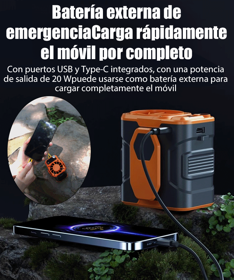Ventilador de Cintura 3 en 1 (4000mAh): Enfriamiento Rápido 100 Velocidades + Power Bank + Linterna
