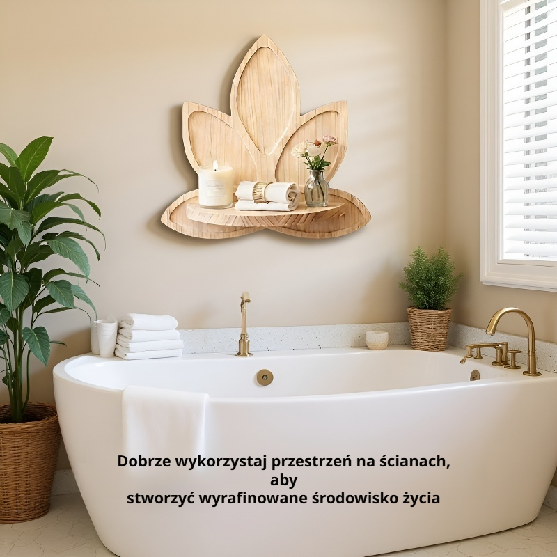 Ścienna półka dekoracyjna z litego drewna w kształcie kwiatu lotosu