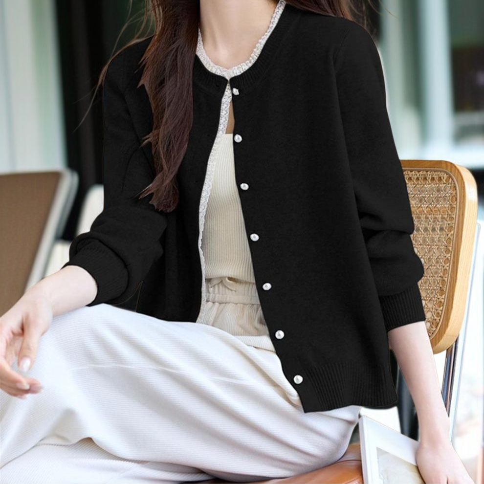 여성 그레이 니트 가디건 아우터 무드 상의 레이스 긴팔 니트