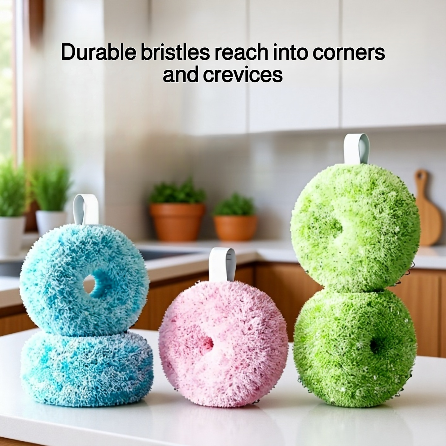 Countertop cleaning brush with ergonomic handle