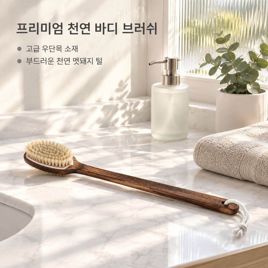 긴 손잡이의 흑단 및 멧돼지 털 목욕용 브러시