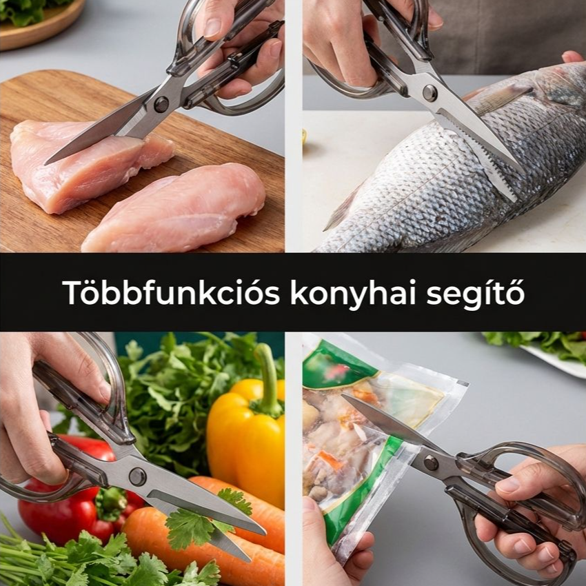 Konyhai rozsdamentes acélból készült, nagy teherbírású olló