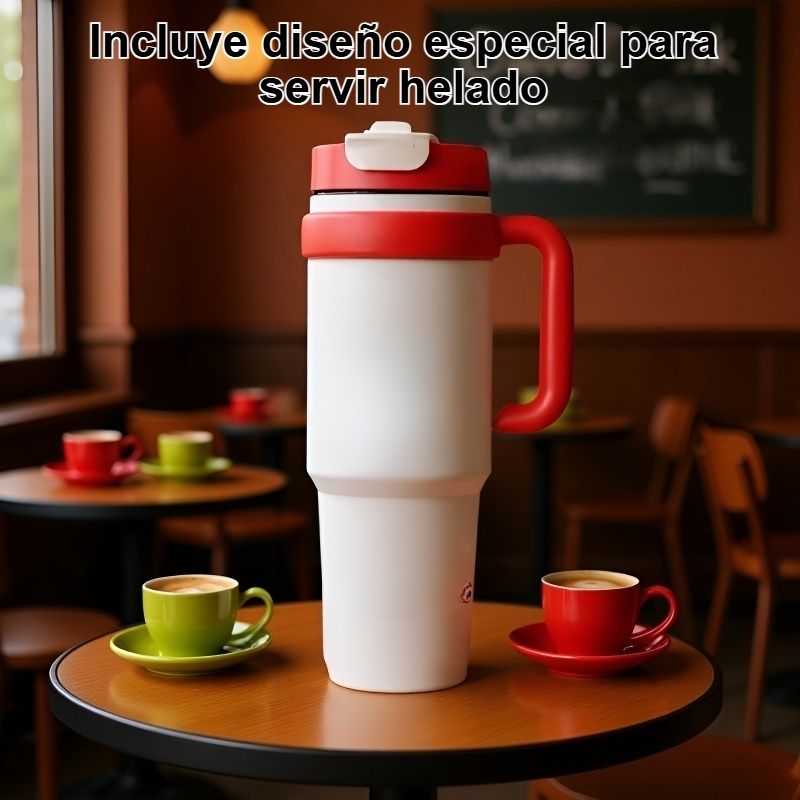 Vaso de acero inoxidable de gran capacidad con helado.