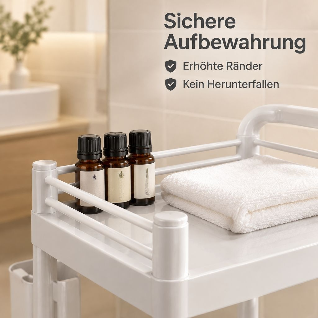 Mobiles Rollregal als Kosmetikwagen mit mehreren Stauraumebenen