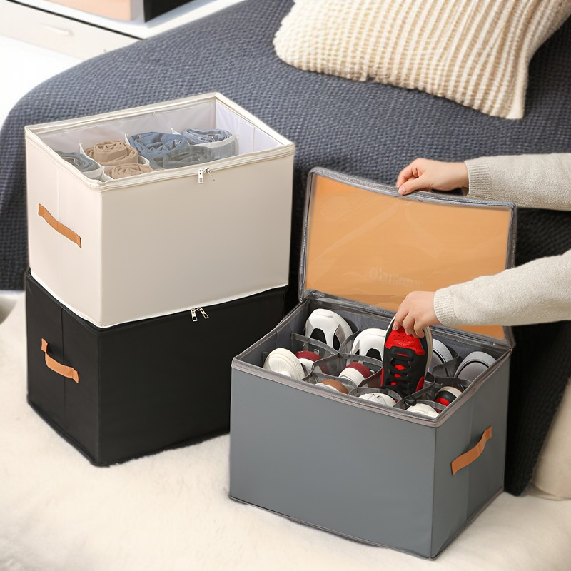 뚜껑 달린 비주얼 신발 케이스 다용도 체크 의류 수납 케이스 접이식 뚜껑 달린 비주얼 신발 케이스 신발 수납 케이스
