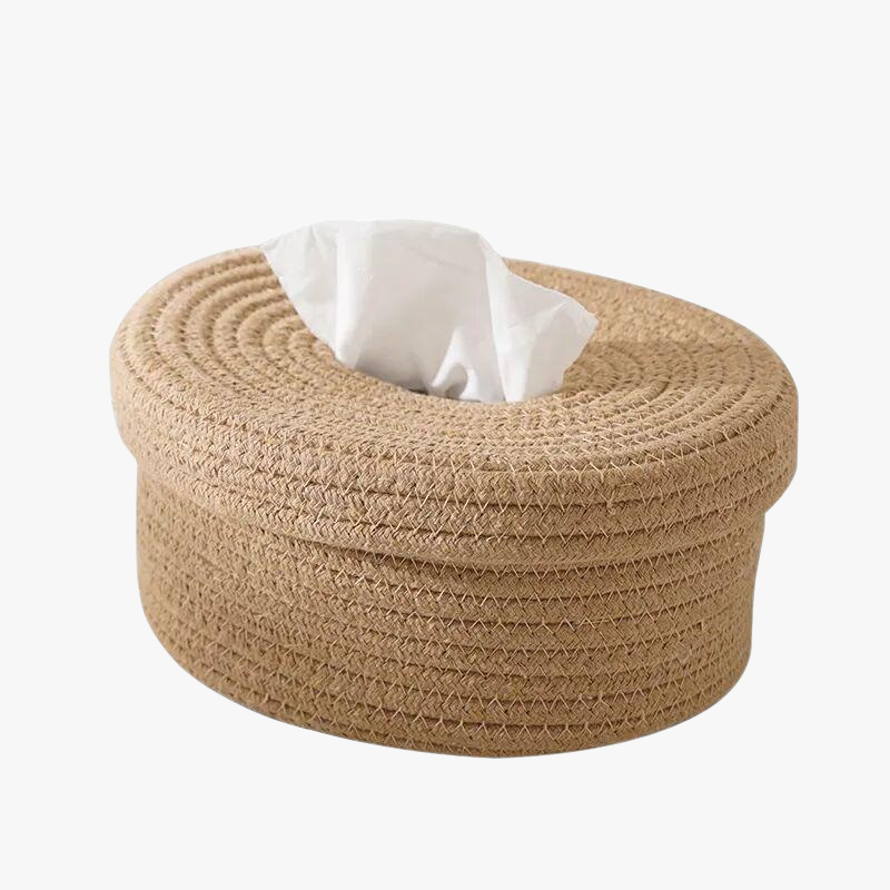 Boîte de rangement pour mouchoirs en corde de coton avec couvercle, pour salon et table à manger