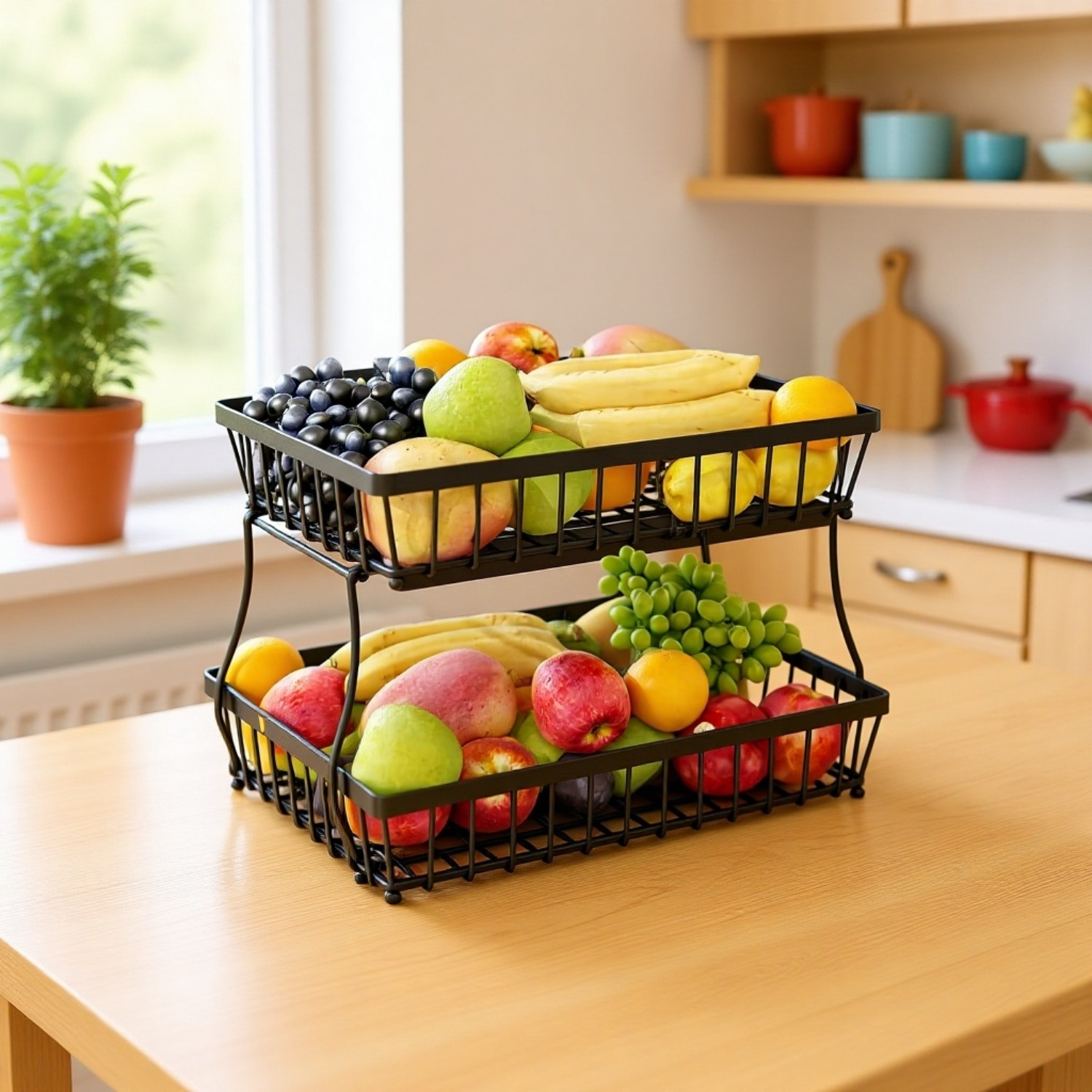 다양한 과일을 담은 이중 바구니