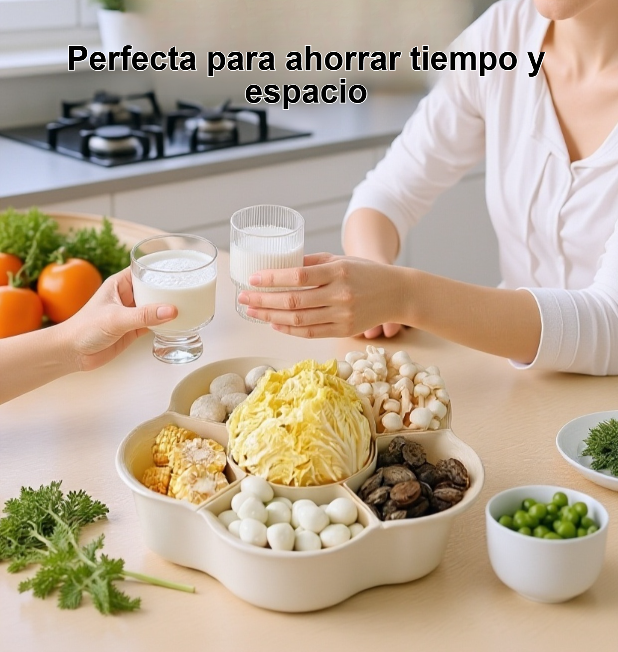 Bandeja organizadora de cocina en uso durante la preparación de alimentos