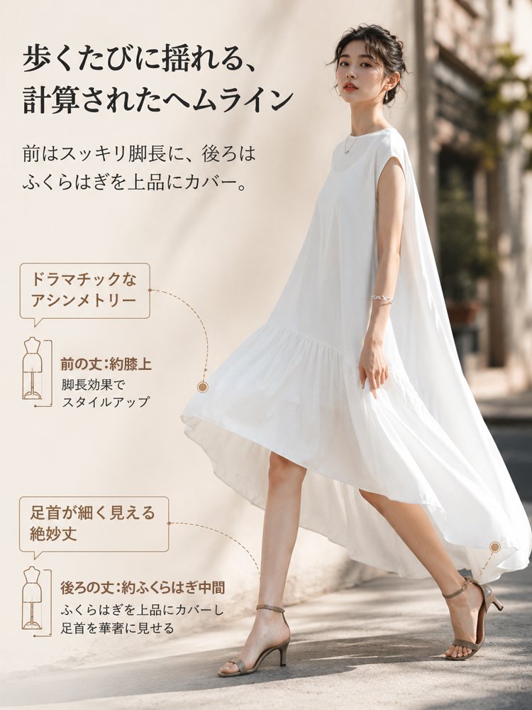 【20%OFF】Monolly 体型カバーの極み 涼やかAラインワンピース | お腹もお尻も、すべて「なかったこと」に
