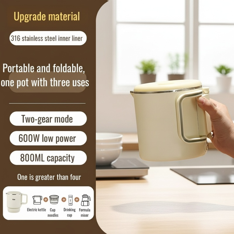 Portable Stainless Steel Foldable Kettle for Home – Insulated & Boiling