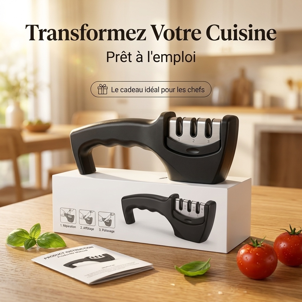 Aiguiseur de couteaux de cuisine à angle fixe, rapide, avec pierres en tungstène et diamant