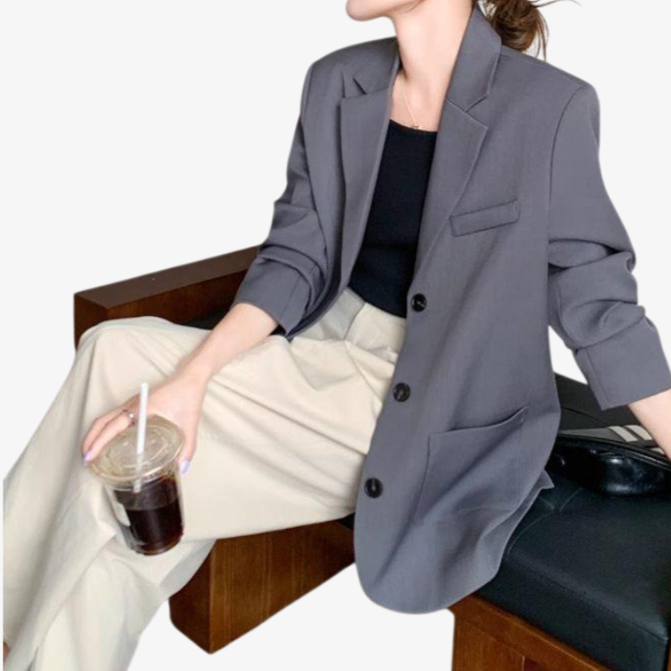 리본 정장 여심기 디자인 그레이 여성 캐주얼 트임 정장 코트