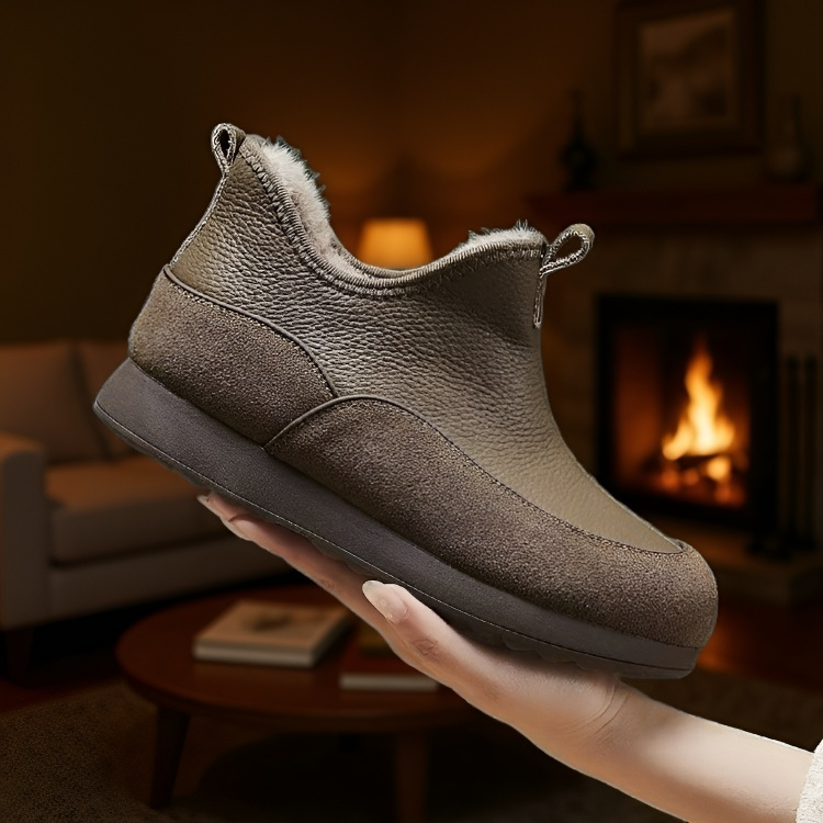 滑り止め、暖かい、柔らかいレザー、フリース裏地のスノーブーツ