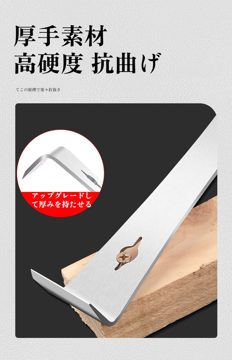 錆びにくいステンレス製バールのクローズアップ