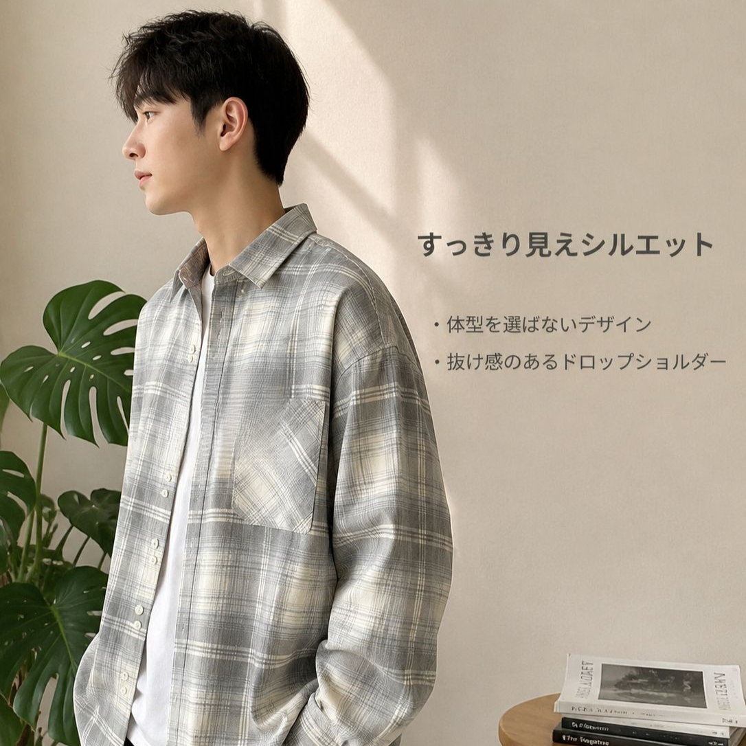 メンズゆったりカジュアル長袖シャツ