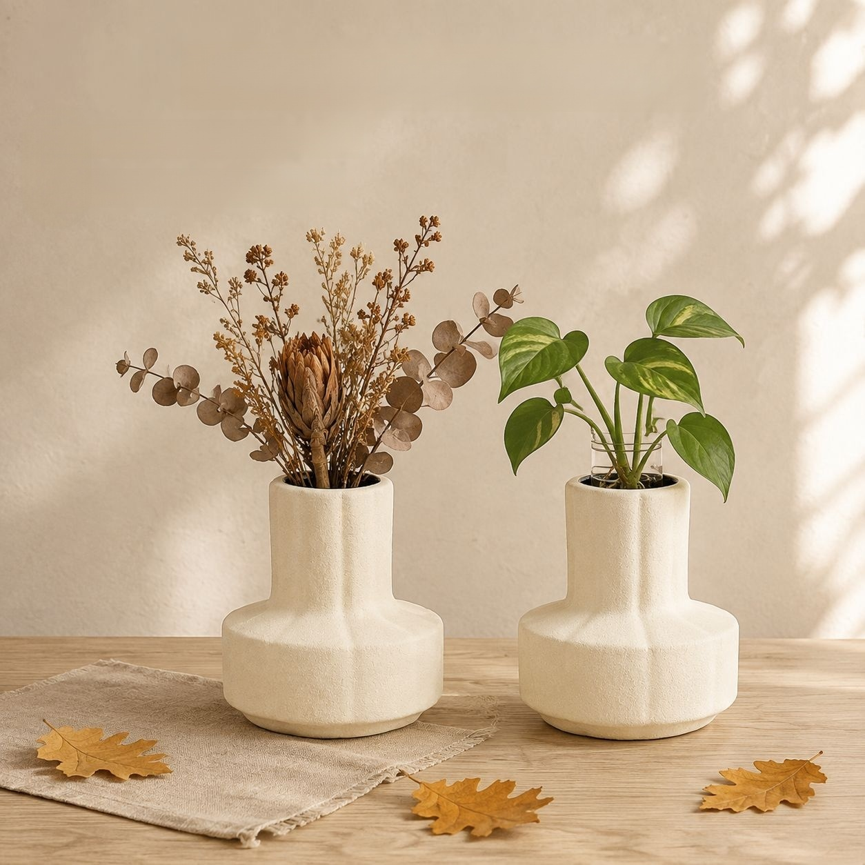 Nordische Keramikvase im Wabi-Sabi-Stil fuer Blumen und Hydrokultur