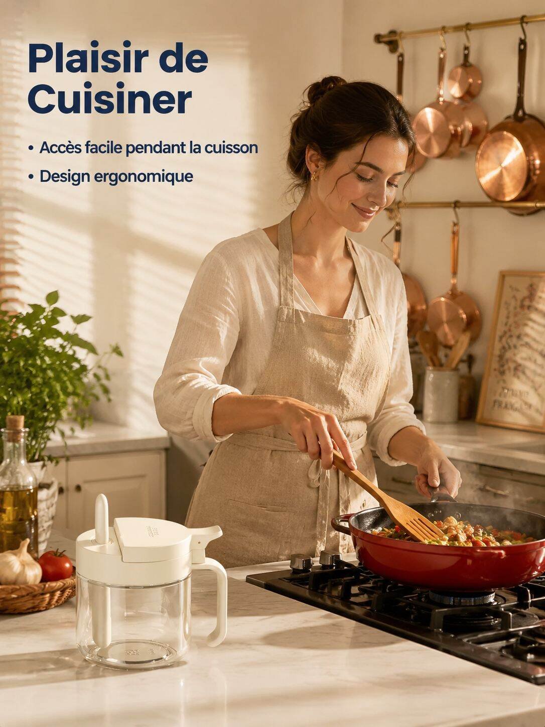 Bocal à condiments en verre compartimenté avec cuillère pour cuisine, boîte hermétique