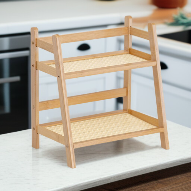 더블 레이어 라탄 컵 홀더 수납 선반