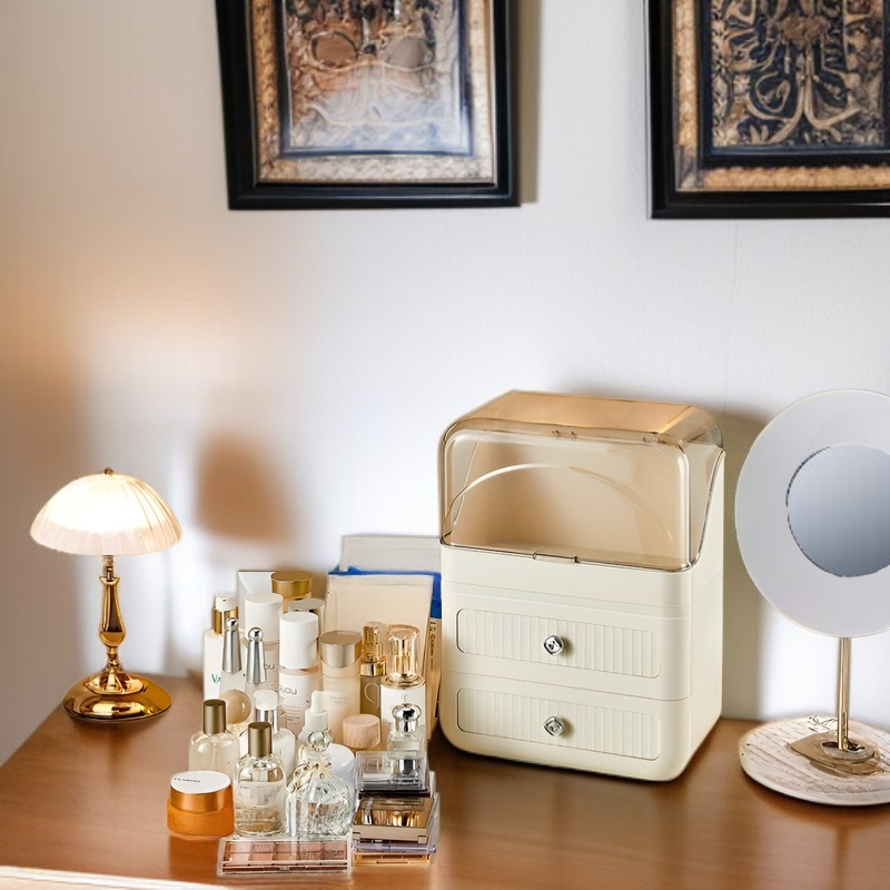 Dustproof Cosmetic Storage Box with Spacious Compartments