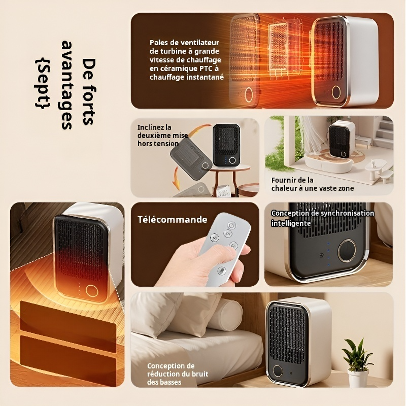 Appareil de chauffage PTC de bureau à télécommande, chauffage rapide, grande puissance pour l’hiver