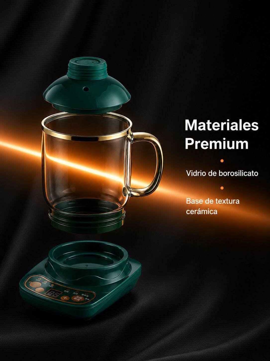 Taza eléctrica portátil en uso preparando comida saludable