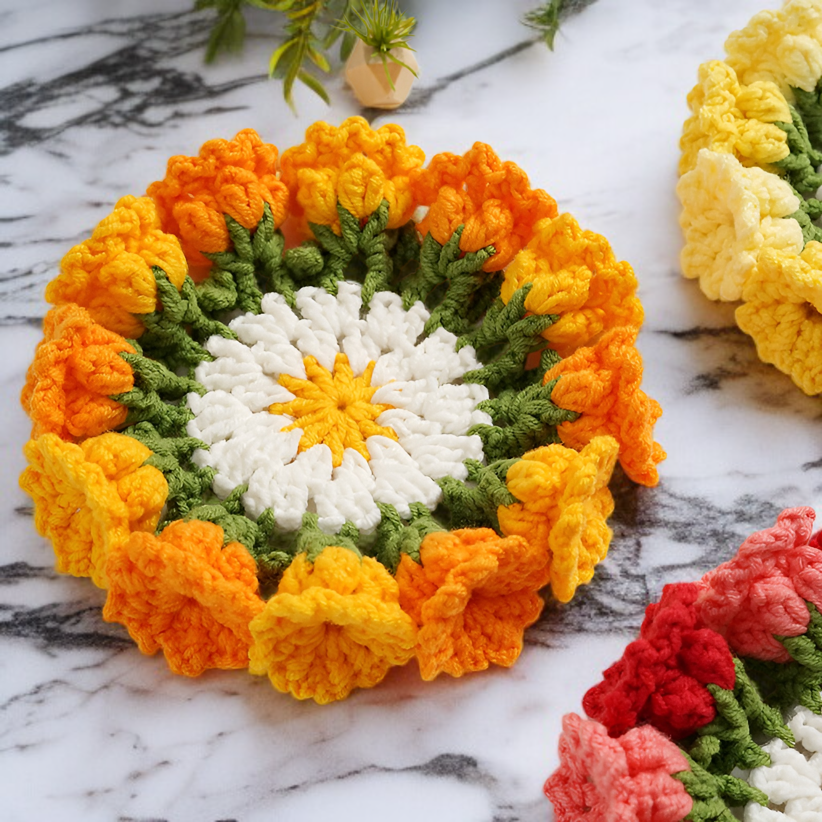 Handmade Knitted Insulated Coaster with Knitted Yarn