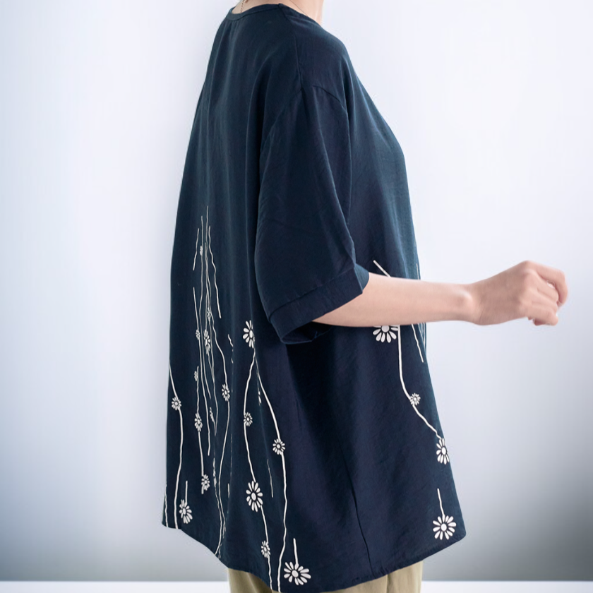 レディースカジュアルルーズコットンリネンTシャツ