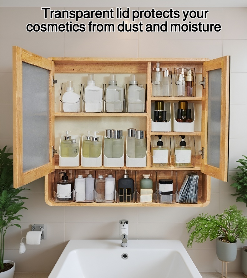 Makeup organizer box on vanity desk