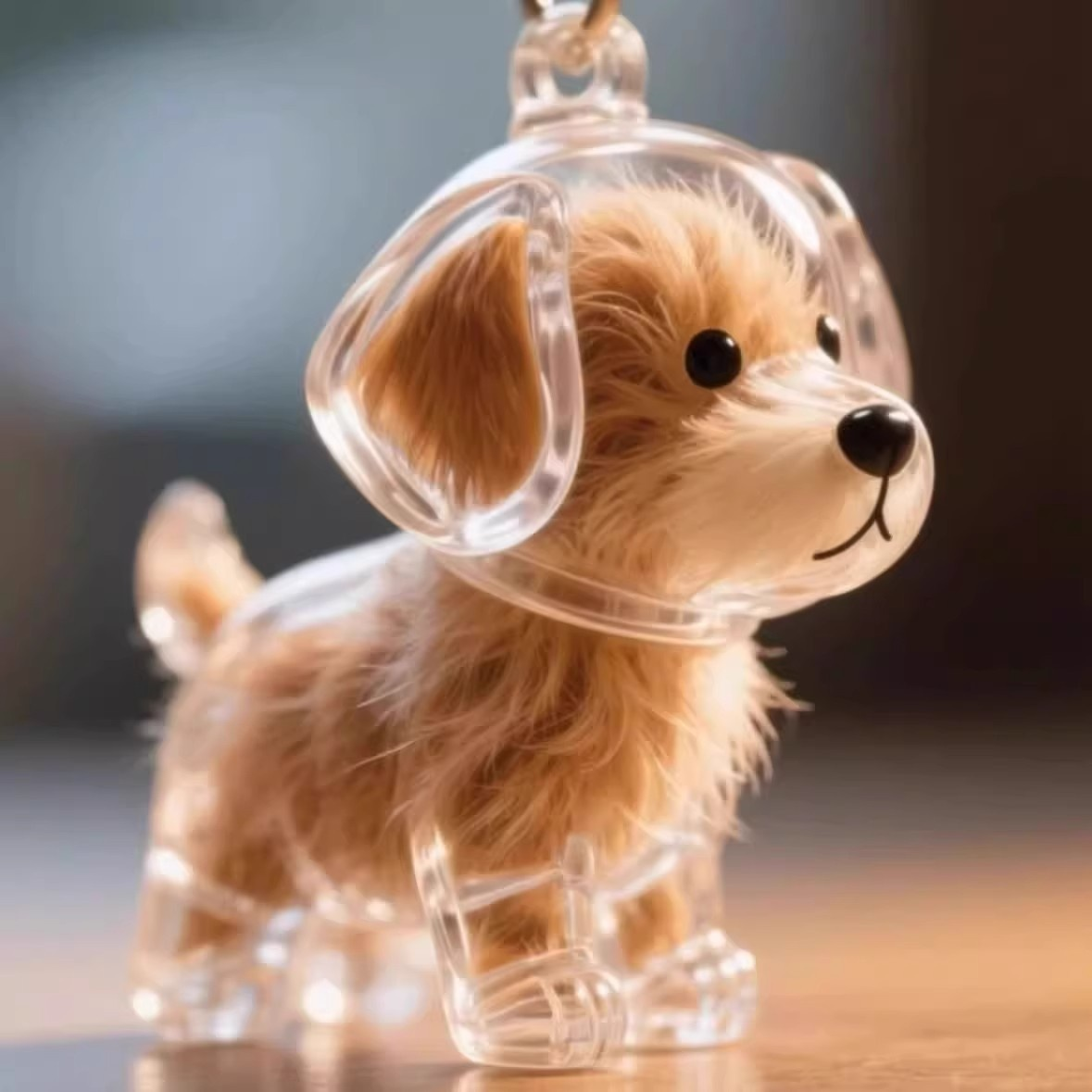 Porte-clés avec pendentif chien, boîte transparente pour poils d'animaux