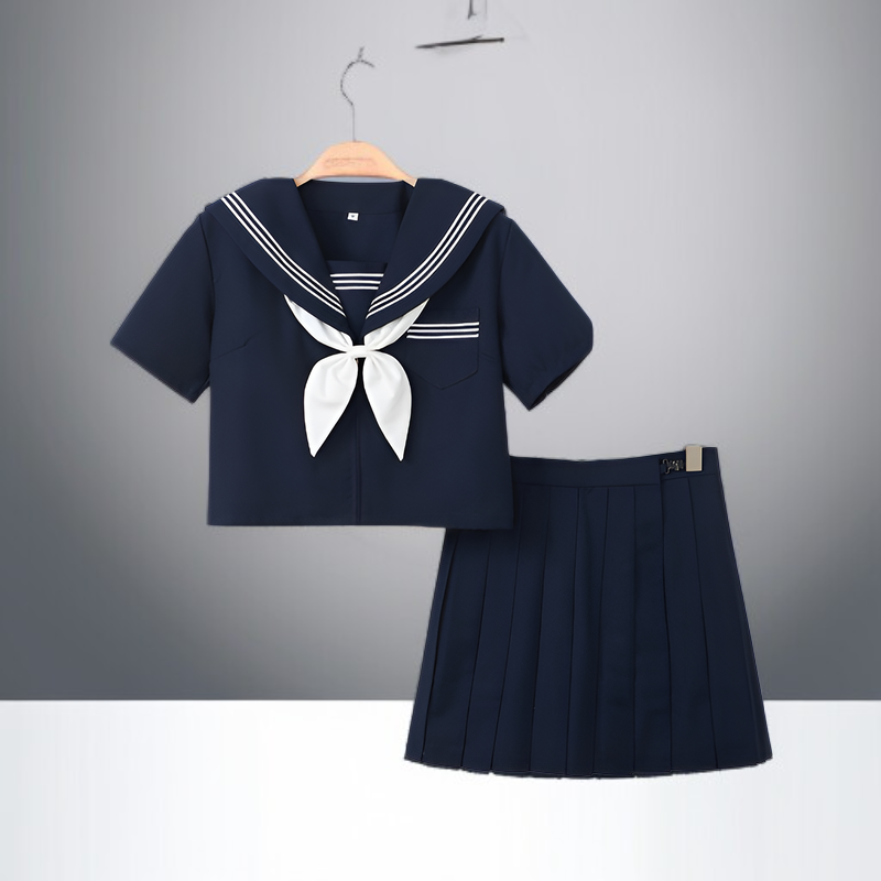 JK制服をアレンジしたネイビー風カレッジミニスカートセット