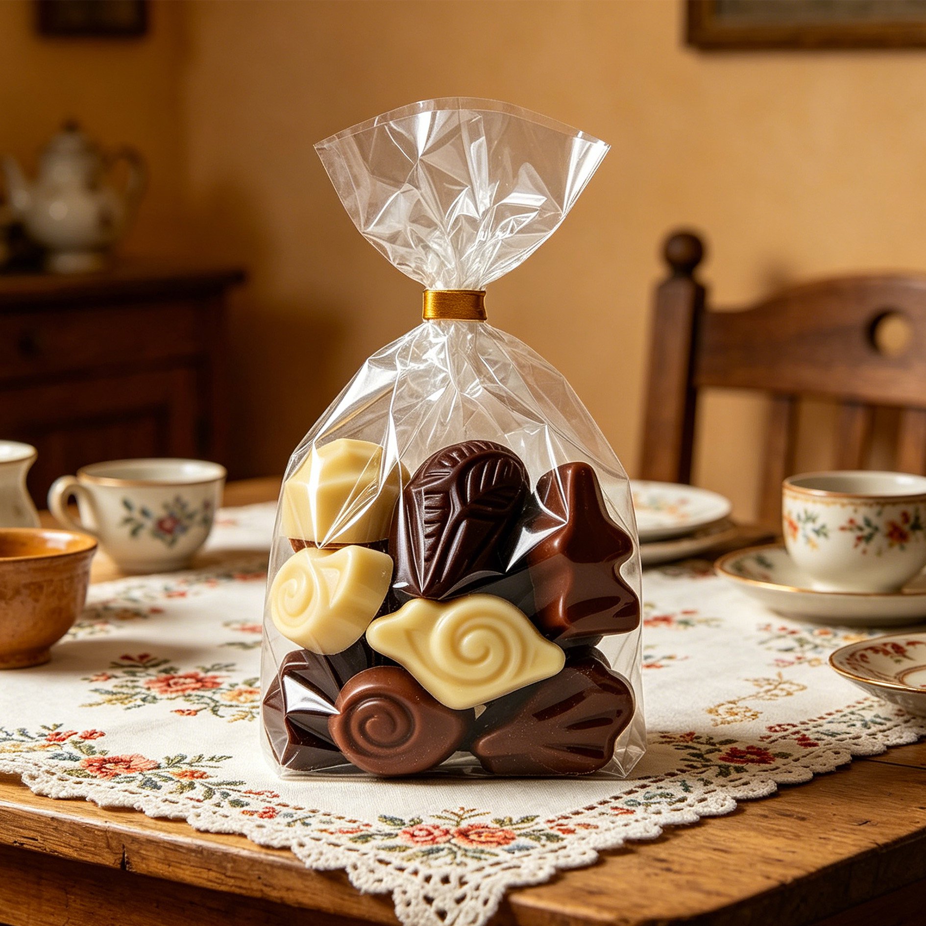 Delicious milk chocolate beans spilling from bag
