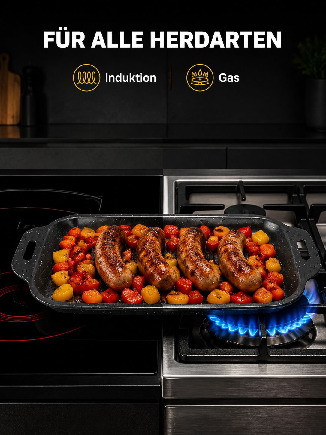 Grillplatte aus Maifan-Stein und Karbonstahl