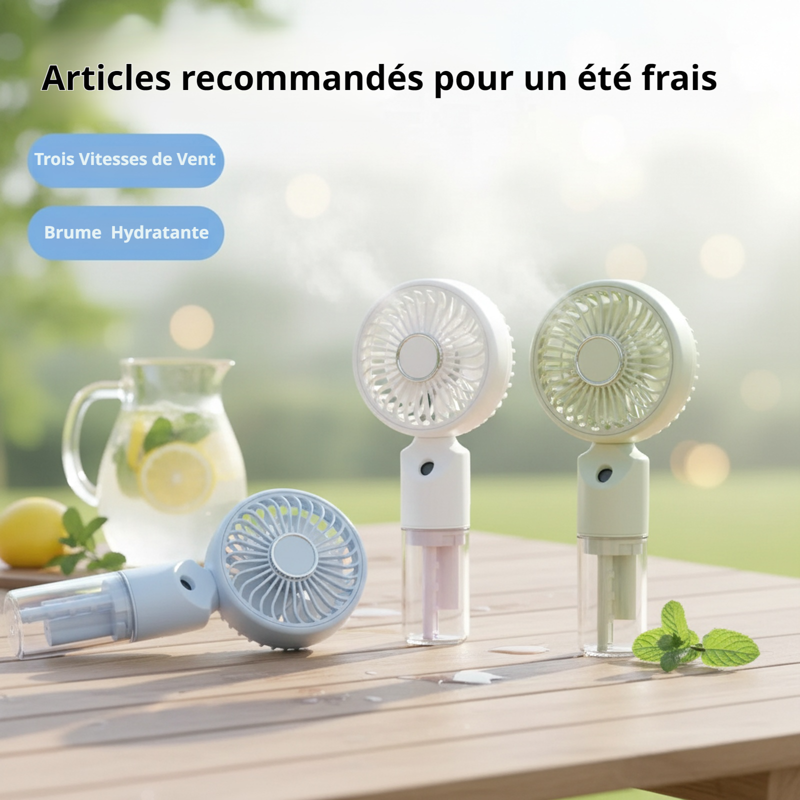 Ventilateur à pulvérisation portable, mini ventilateur de bureau rechargeable USB