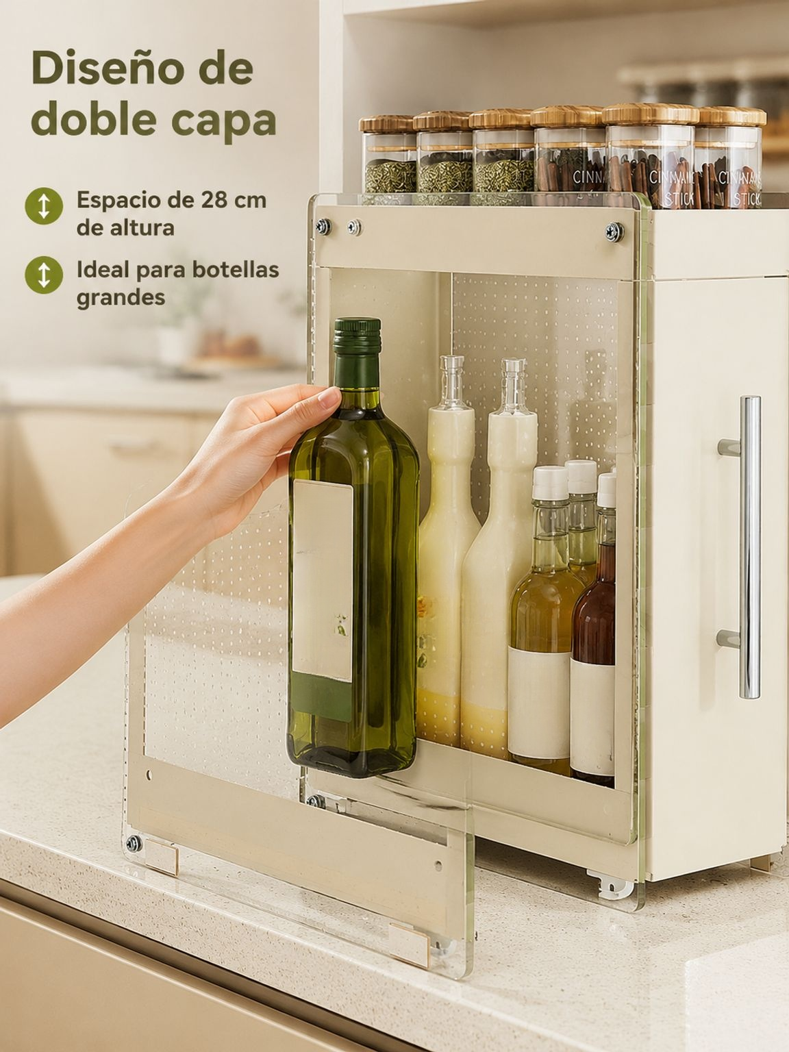 Ahorro de espacio con el soporte extraíble de especias
