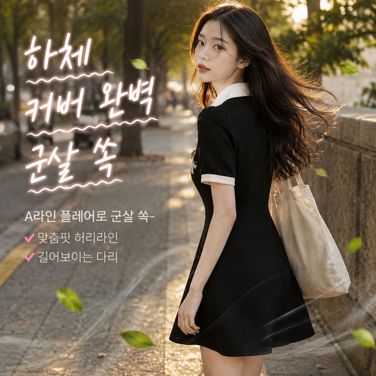 자녀 블랙 A라인 스커트 원피스