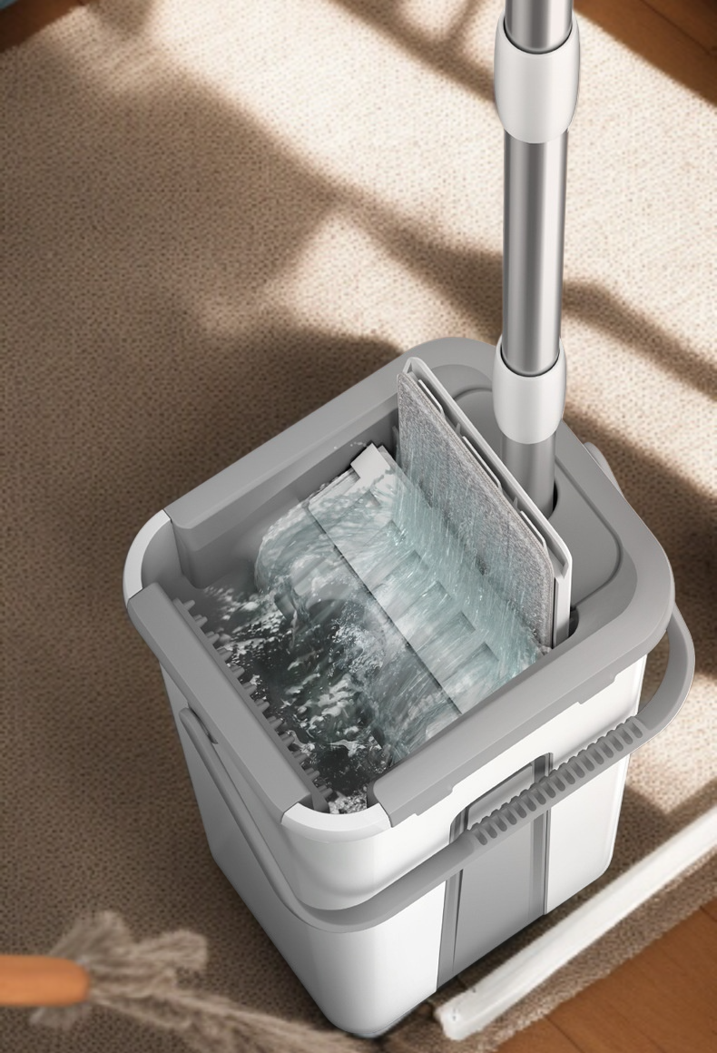 家庭用ハンドフリーフラットモップドライ＆ウェットレイジーモップ