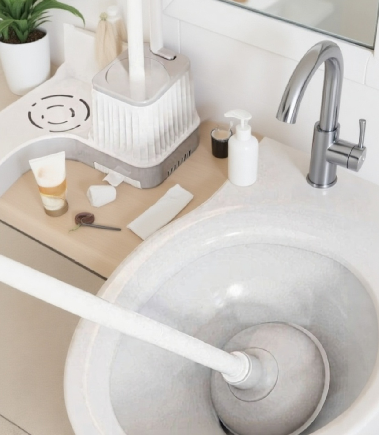 Accesorio de baño compacto y ahorrador de espacio