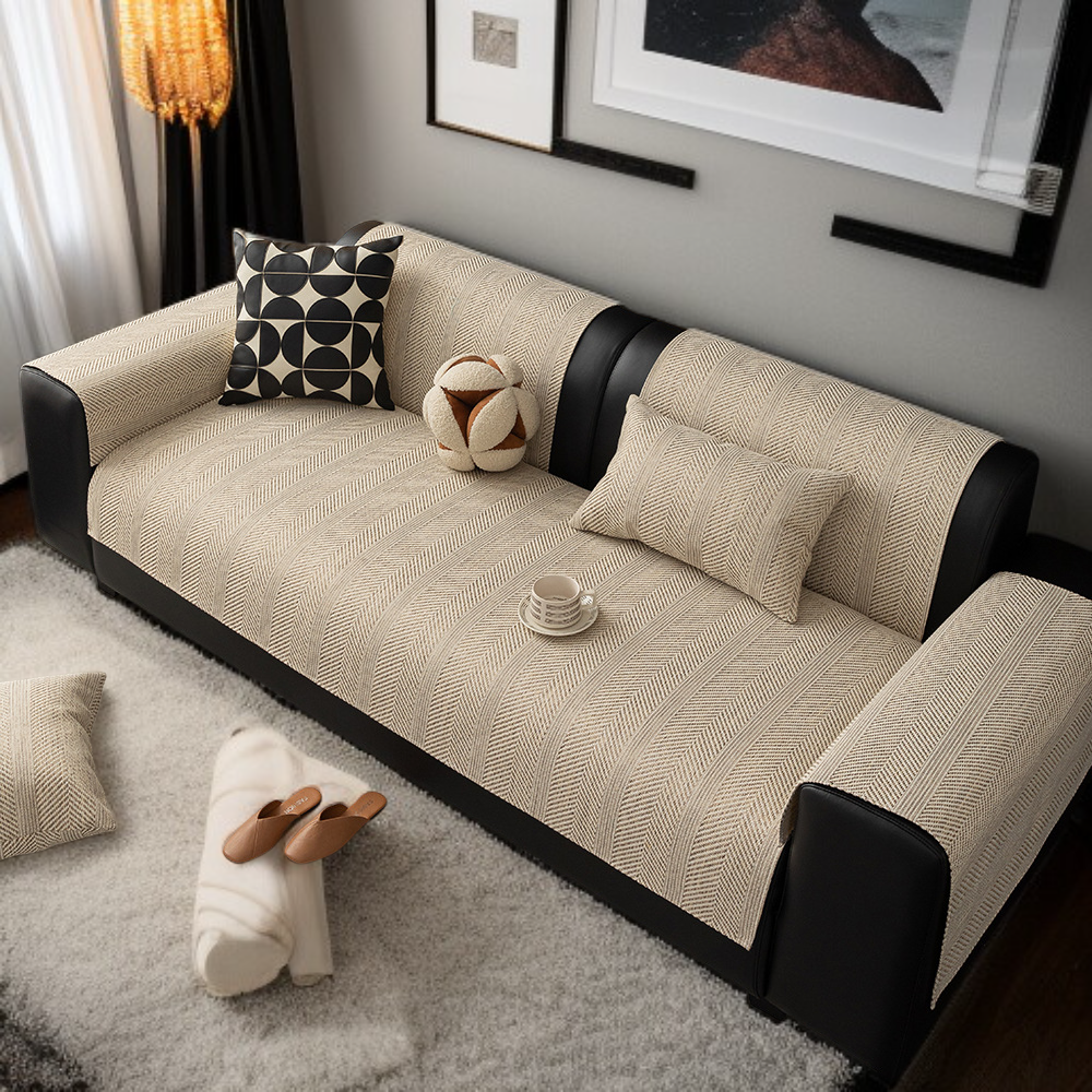 사계절 소파 매트 미끄럼 방지 퓨어 컬러 피쉬 뼈 매트 가벼운 린넨 모조 소파 매트 커버