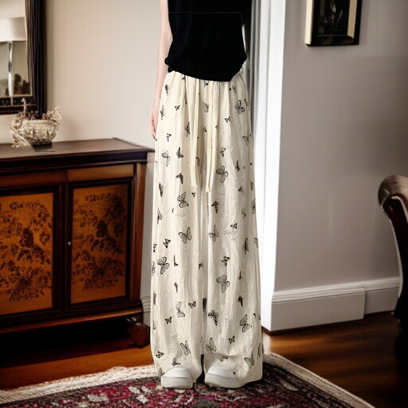ホワイトバタフライホールヤマモトパンツレディース春秋ハイウエストワイドレッグパンツドレープパンツカジュアルダイヤモンドパンツ小さいサイズホールパンツ夏ワイドレッグパンツ