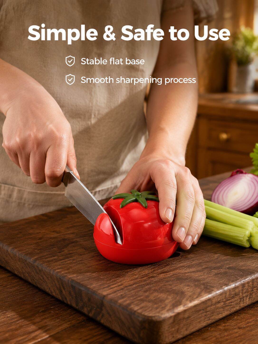 Mini Tomato Shaped Knife Sharpener, Portable Manual Sharpening Tool for Home