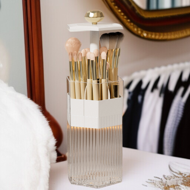 메이크업 브러쉬 수납 케이스 탁상 화장품 수납 케이스 방진 압착식 수납통 아이브로우 리프트 화장 케이스