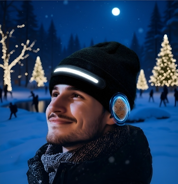 قبعة موسيقية مزودة بإضاءة LED ملونة وقابلة للشحن وبتقنية البلوتوث