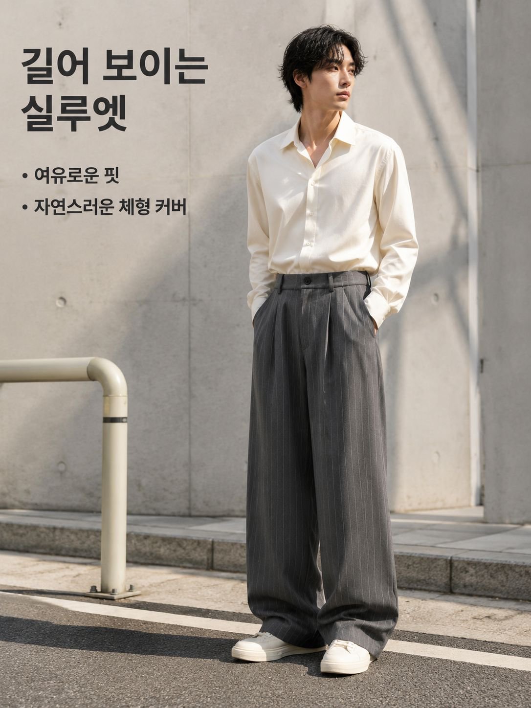 남성 빈티지 스트라이프 와이드 슬랙스 정면 이미지