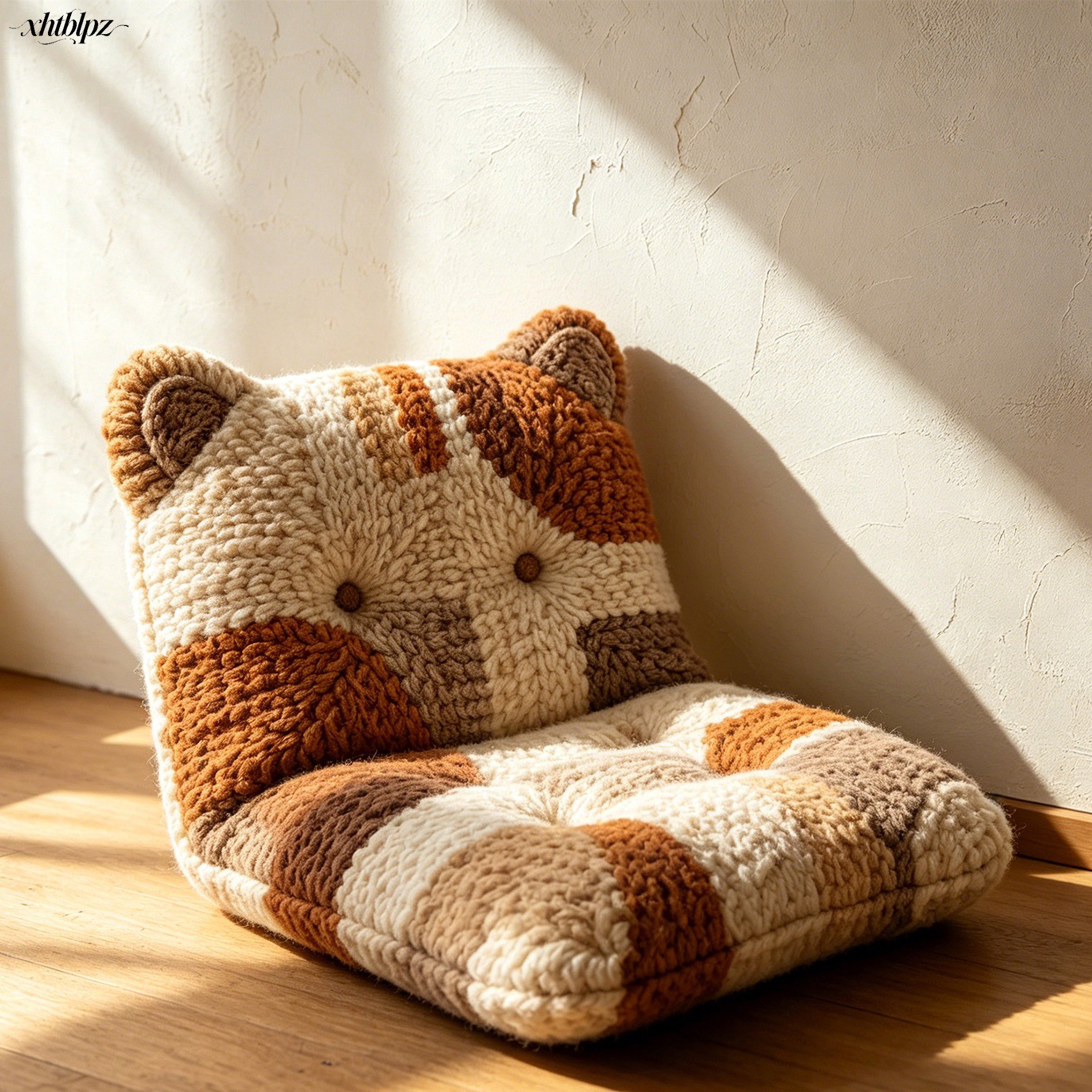 猫の形をしたニット製座布団（2個セット）