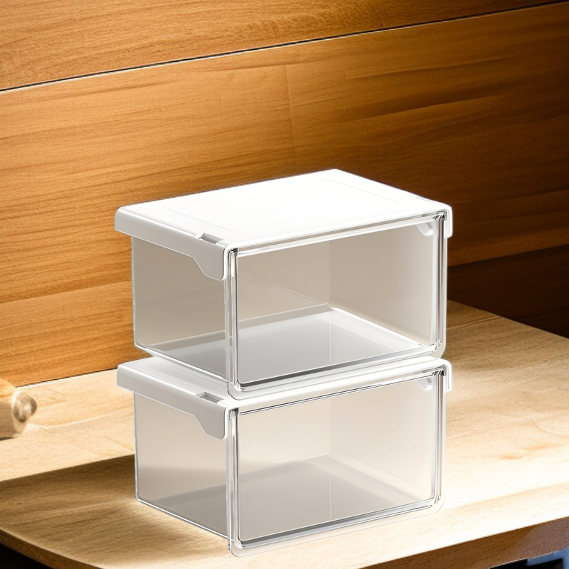 33°の傾斜角度で出し入れしやすいテーブル下収納ボックス。シンプルで透明な引き出し式で、オフィス、トイレ、洗面台、バスルームなどに最適な防水収納ボックスです。