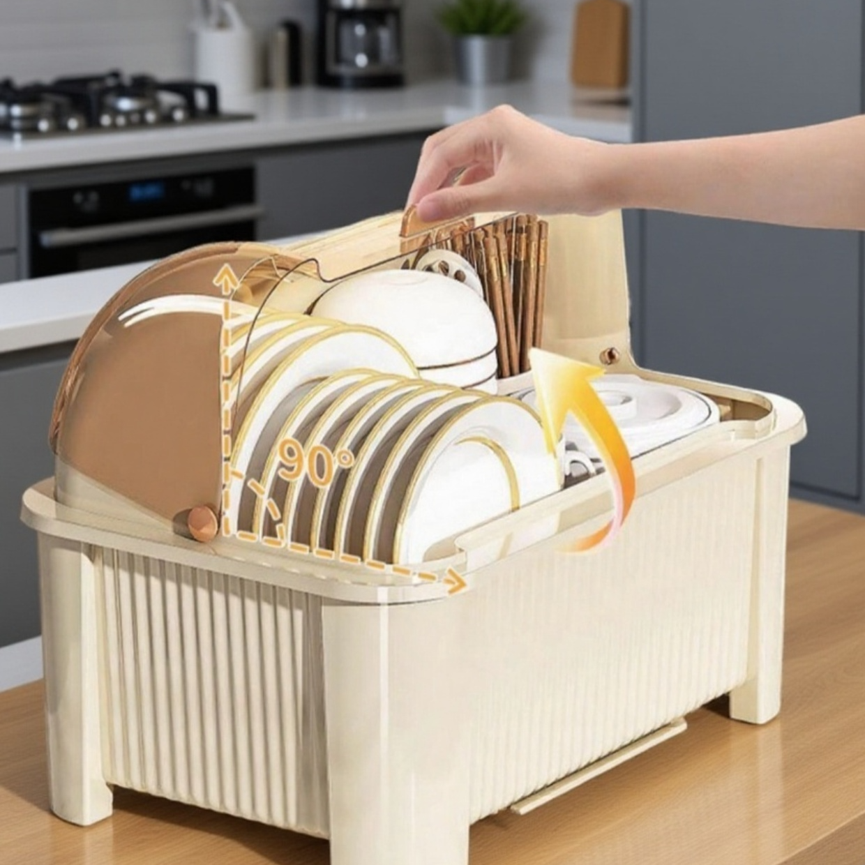  Čtyřúrovňový stojan na misky a příbory do kuchyně