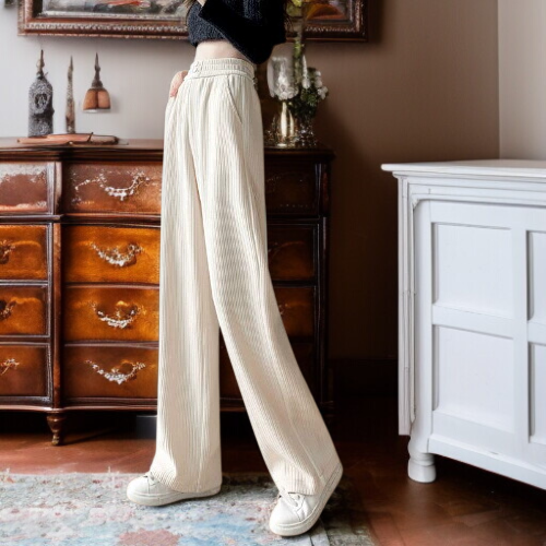 느긋한 슬림 드레이프 셰닐 스트레이트 팬츠