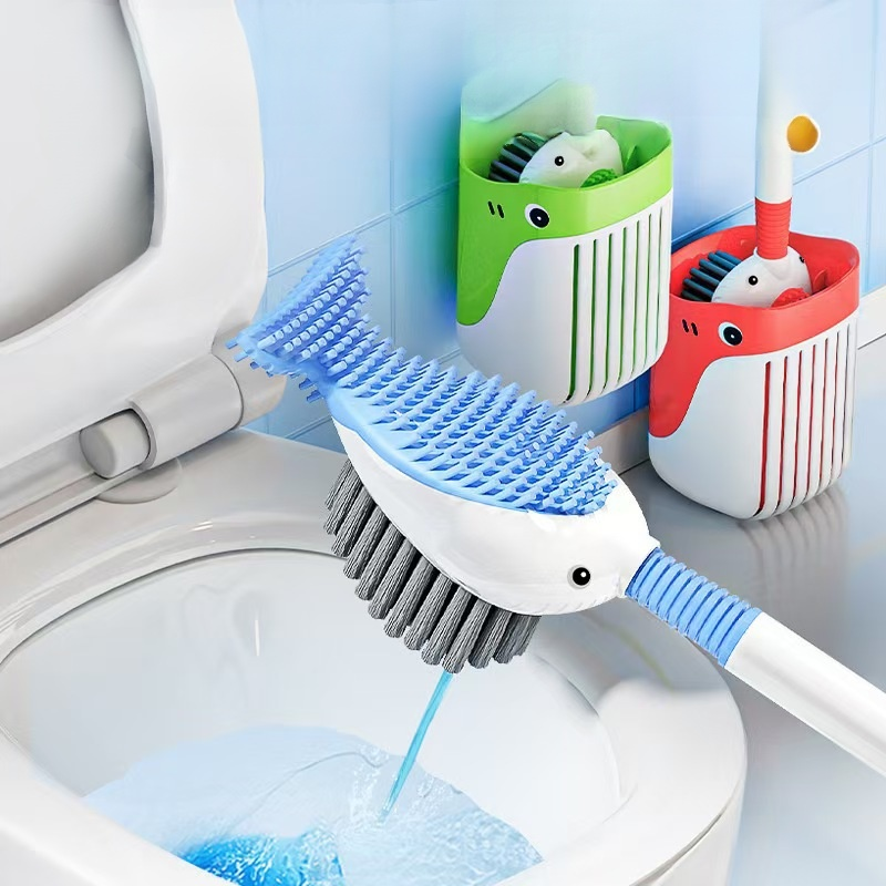 クジラ型洗剤補充付き吸盤トイレブラシ